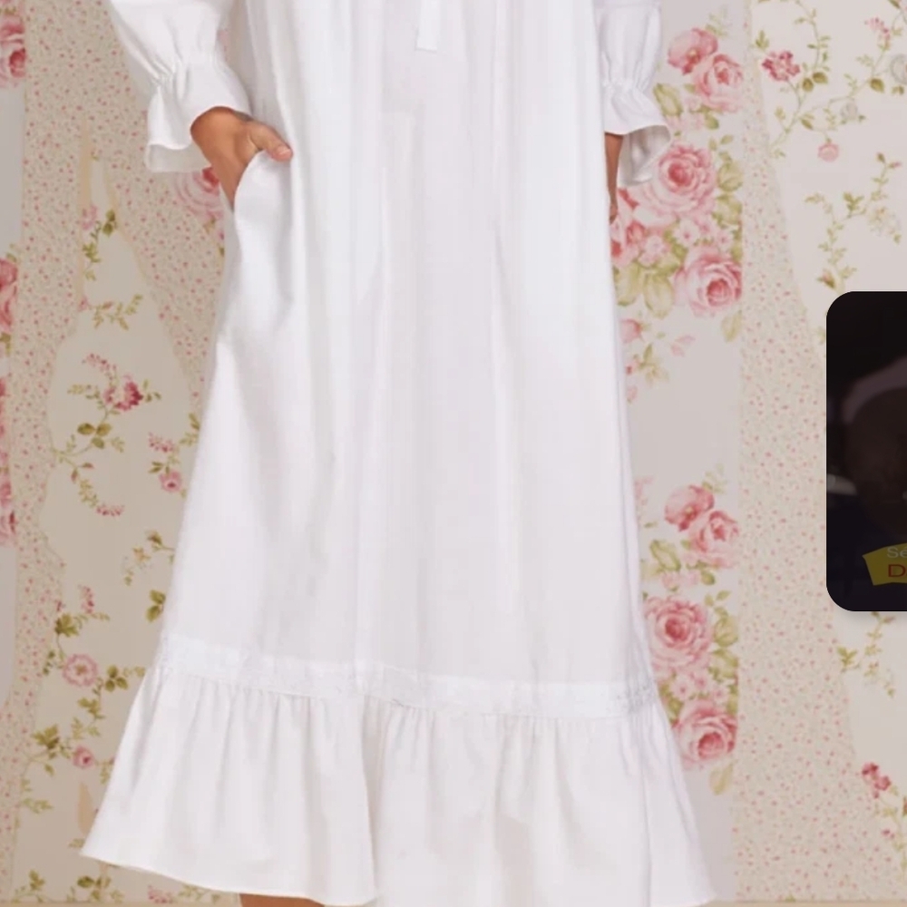 New Eileen West Pure White 100% COTTON FLANNEL Long Sleeve Ballet Nightgown L